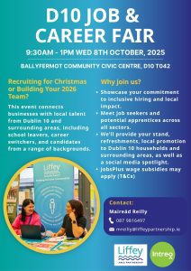 D10 Job & Career Fair 2 Job & Career Fair Poster October 8th 2025 at the Ballyfermot Community Civic Centre
